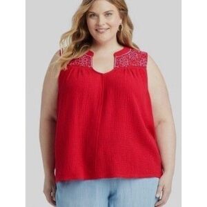 Knox Rose Red Sleeveless Gauze Tank SIZE XXL